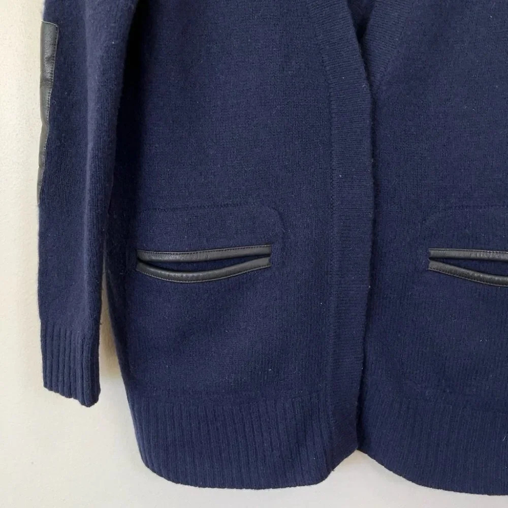 Madewell Lambswool Leather Trim Navy Cardigan - Picture 7 of 12